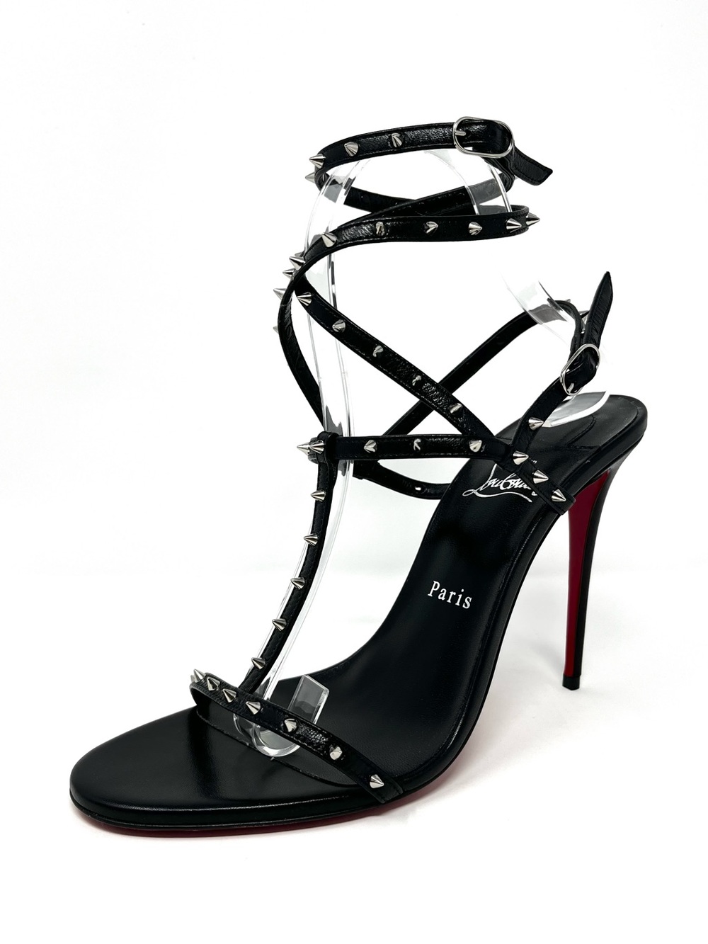 NEW NIB Christian Louboutin Black Bombina 100 Spike Sandals Heels Strappy 40 10